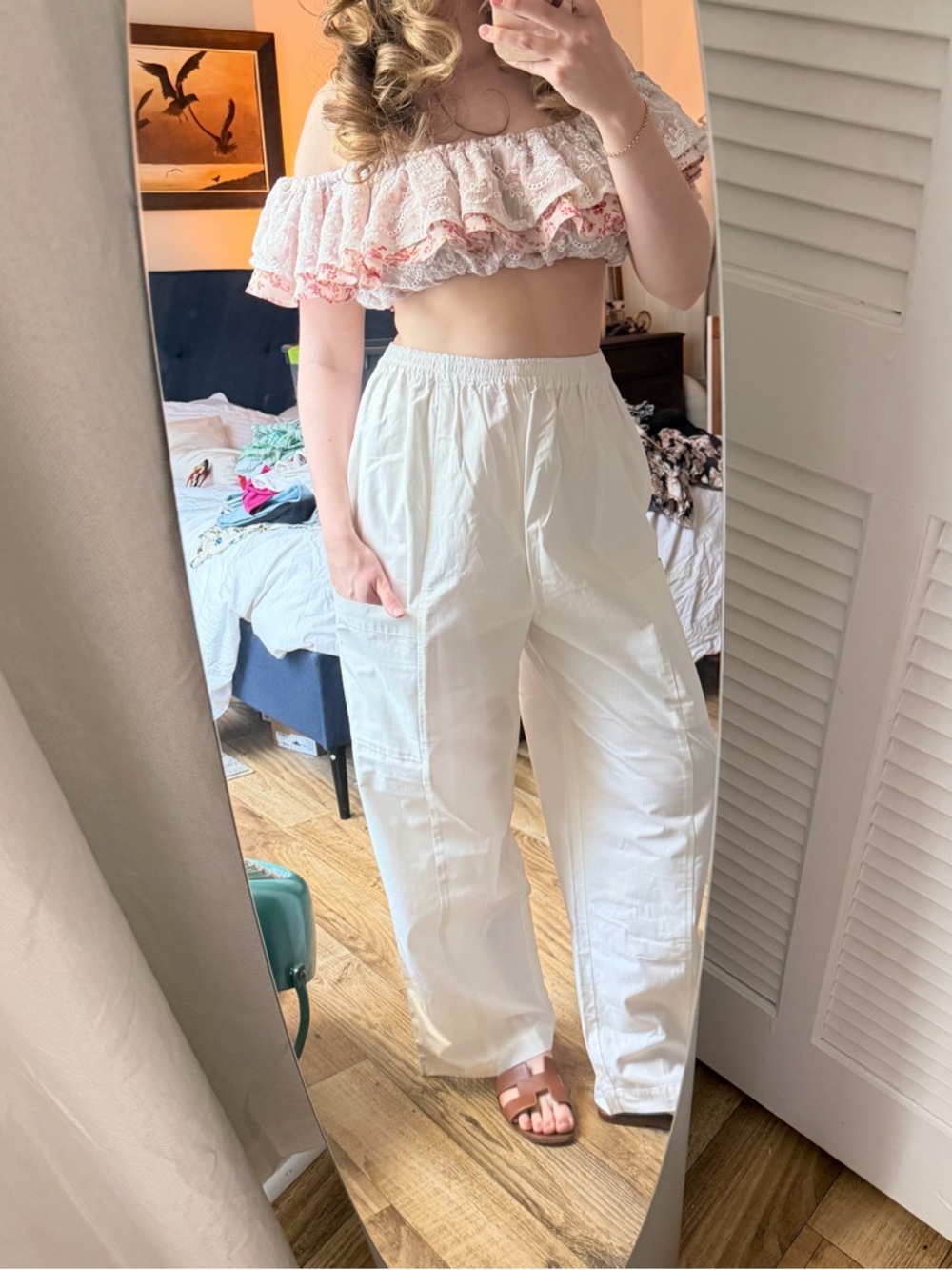 eskandar White Elastic-Waist Wide-Leg Pants